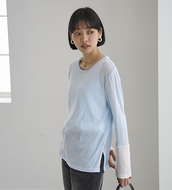 BELLUNA（ベルーナ）の「綿１００％配色シアープルオーバー（カットソー）」｜詳細画像