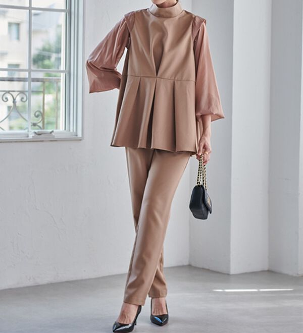 セットアップ＞シアースリーブフレアートップスパンツセット