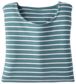 BELLUNA（ベルーナ）の「ハピネスコットン１００％なめらかボーダープルオーバー（カットソー）」｜セージ／白