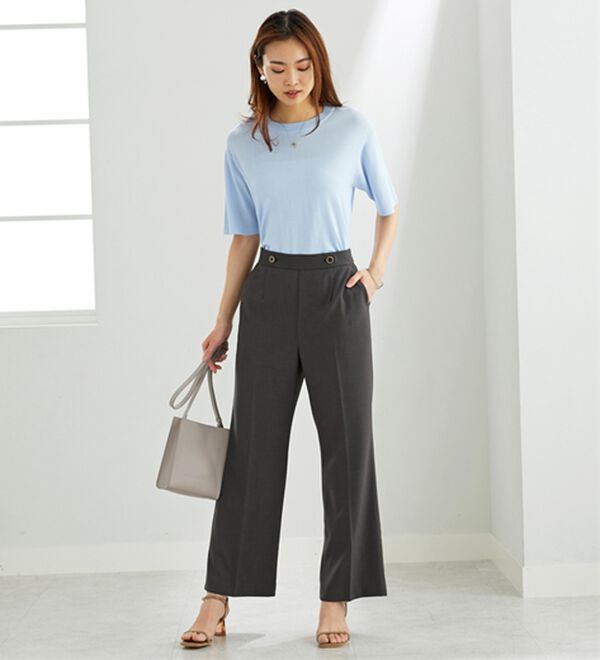 BELLUNA（ベルーナ）の「麻調ストレッチ素材美脚フレアーパンツ（フルレングスパンツ）」｜詳細画像