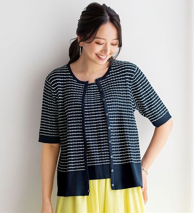 BELLUNA（ベルーナ）の「ボーダー柄サマーニットアンサンブル（アンサンブル）」