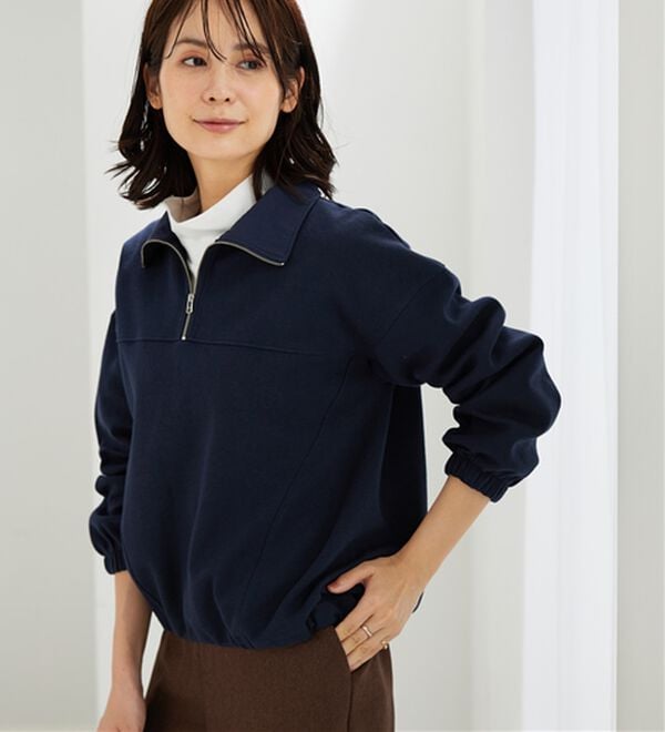 BELLUNA（ベルーナ）の「異素材使いハーフジッププルオーバー（カットソー）」｜詳細画像
