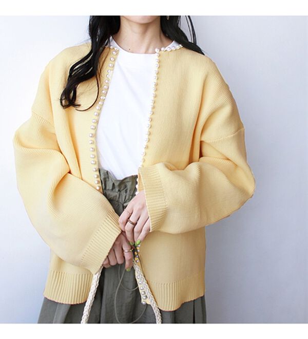 GeeRA（ジーラ）の「パール付ニットカーディガン（ニットカーディガン）」｜詳細画像