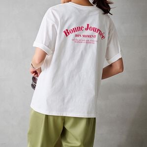 RANAN（ラナン）の「プリントロゴＴシャツ（カットソー）」｜ホワイト&times;ピンク(バックロゴ)