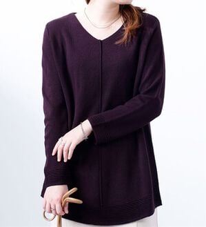 BELLUNA（ベルーナ）の「ミラノリブ編地切替チュニック（チュニック）」｜ワイン