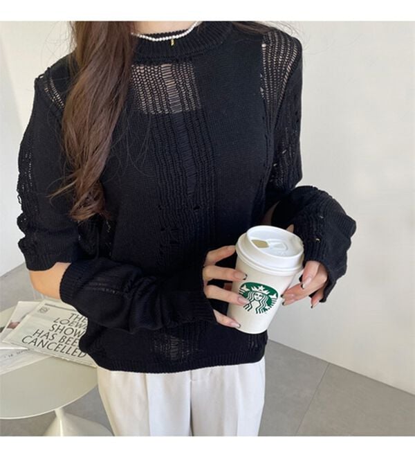 GeeRA（ジーラ）の「透かし編アームウォーマー付ニット（ニット・セーター）」｜詳細画像