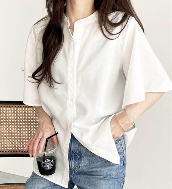 GeeRA（ジーラ）の「フレアー袖バンドカラーブラウス（ブラウス）」｜詳細画像