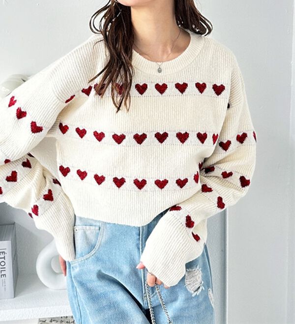 ハート柄ショートニットプルオーバー - ベルーナ【公式】