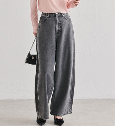 RANAN（ラナン）の「配色サイドフリンジワイドデニム（フルレングスパンツ）」