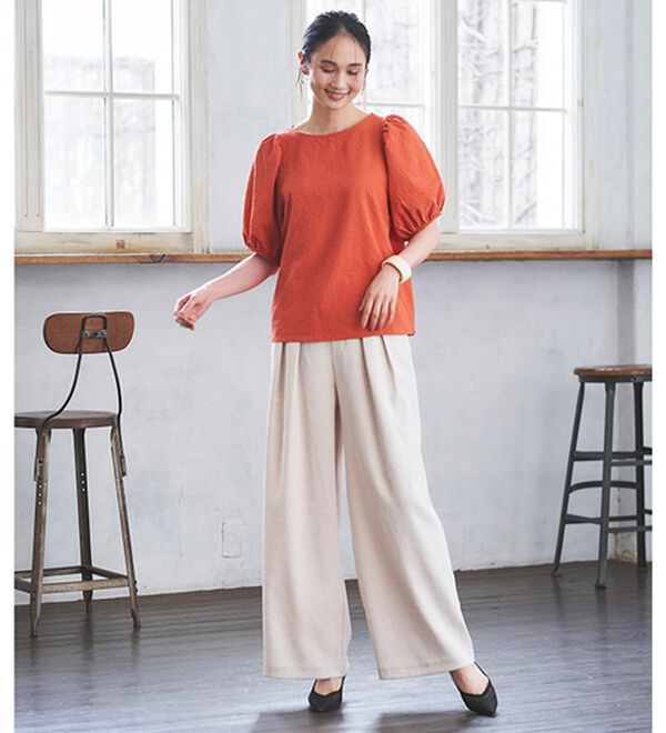 RANAN（ラナン）の「ひんやり！サッカー素材袖ボリュームブラウス（ブラウス）」｜詳細画像