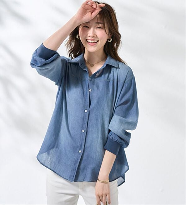 BELLUNA（ベルーナ）の「柔らかシアーデニム素材シャツチュニック（チュニック）」｜詳細画像