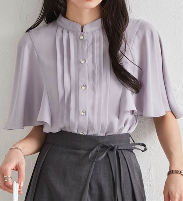 RANAN（ラナン）の「ひんやり！ピンタックフレアー袖ブラウス（ブラウス）」｜ブルーグレー