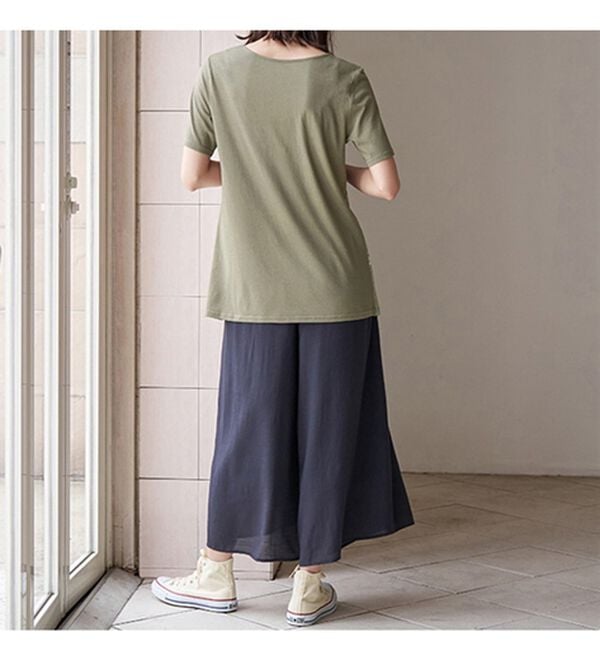 BELLUNA（ベルーナ）の「綿・テンセル（ＴＭ）繊維ロング丈プリントＴシャツ（Tシャツ）」｜詳細画像