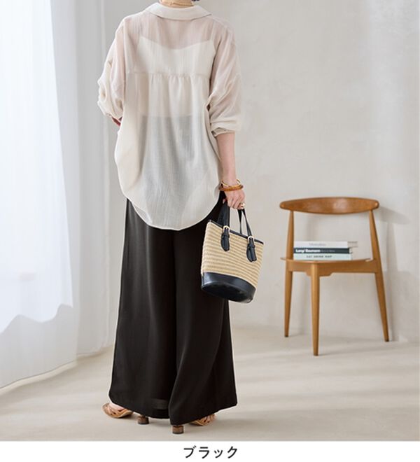 Viola e Viola（ヴィオラ エ ヴィオラ）の「さらさらＥＡＳＹ細魅せ叶う！とろみタックワイドパンツ（ワイドパンツ・ガウチョ）」｜詳細画像