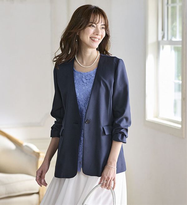 BELLUNA（ベルーナ）の「＜楽スタフィット＞【夏用】ノーカラージャケット（ノーカラージャケット）」｜詳細画像