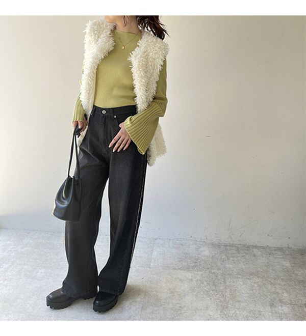 GeeRA（ジーラ）の「サイドラインワイドデニムパンツ（フルレングスパンツ）」｜詳細画像