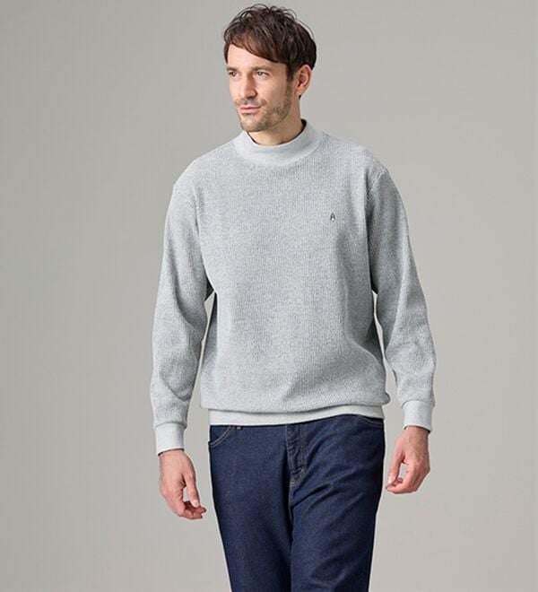 「＜ハッシュパピー＞杢調ワッフル地ハイネックトレーナー（メンズトレーナー）」｜詳細画像