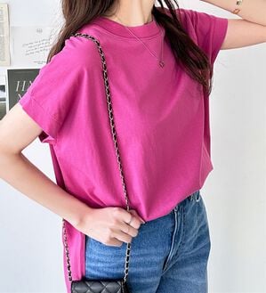 GeeRA（ジーラ）の「綿１００％フレンチスリーブチュニックＴシャツ（カットソー）」｜ピンク