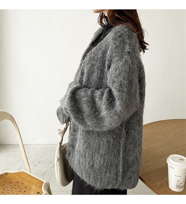 GeeRA（ジーラ）の「ミックスシャギーＶネックカーディガン（ニットカーディガン）」｜詳細画像