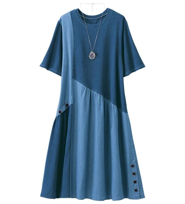 ルフラン（ルフラン）の「【２色組】柔らかデニム切替らくちんワンピース（カットソーワンピース）」｜詳細画像