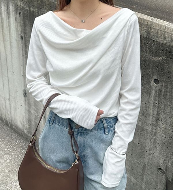 RANAN（ラナン）の「【春色追加】上品ドレープリブロングＴシャツ（カットソー）」｜詳細画像