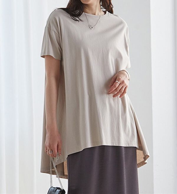 RANAN（ラナン）の「＜ＢＣ＞綿１００％ひんやりフレアーシルエットチュニック（カットソー）」｜詳細画像