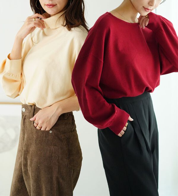 A HAPPY MARILYN（アハッピーマリリン）の「【３Ｌ～８Ｌ】肌が見えすぎないボートネックと首くるしくないタートルから選べる もっちりニットトップス（ニット・セーター）」｜詳細画像