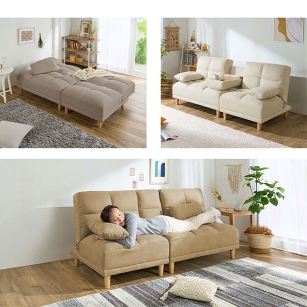 iellio（イエリオ）の「テーブル付３ＷＡＹソファベッド＜３人掛け・クッション付・ドリンクホルダー付・リクライニング・テーブルソファ・脚付きソファ＞（ソファ）」｜詳細画像