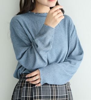 A HAPPY MARILYN（アハッピーマリリン）の「【ＬＬ～６Ｌ】「沿わないネック」で苦しくない。ミルリブ プチハイカットソー（カットソー）」｜ブルー