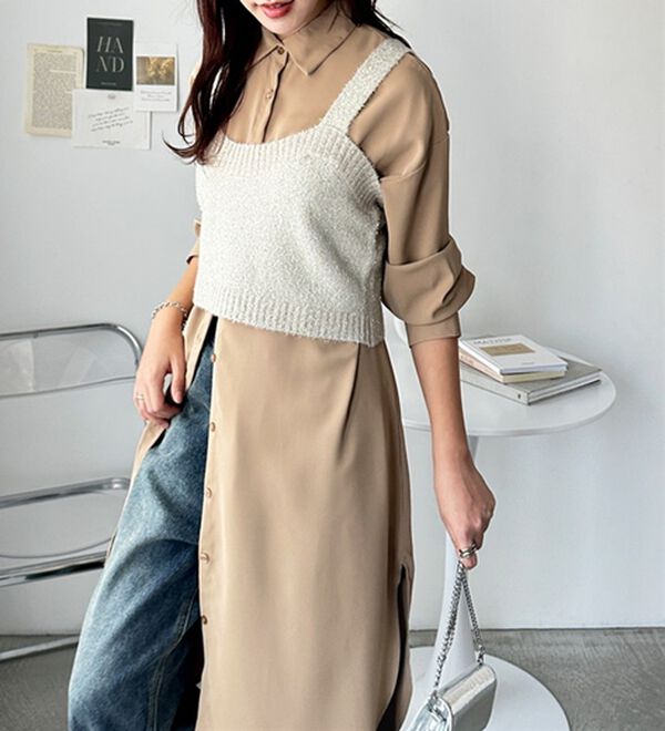 GeeRA（ジーラ）の「スリット入りロングシャツワンピース（シャツワンピース）」｜詳細画像