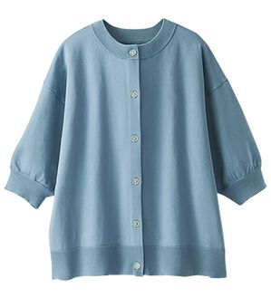 BELLUNA（ベルーナ）の「【快適Ｌａｂ．】洗える！軽い！５分袖ニットカーディガン（ニットカーディガン）」｜スモークブルー