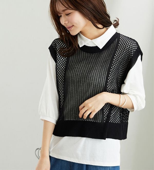 BELLUNA（ベルーナ）の「透かし編ニットベストアンサンブル（アンサンブル）」｜詳細画像