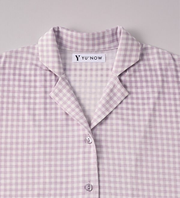 YU'NOW（ユナウ）の「【上下２点セット】レーヨンブレンドフリルシャツパジャマ（パジャマ・ルームウェア）」｜詳細画像