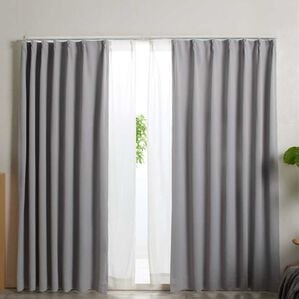 iellio（イエリオ）の「防炎＆１・２級遮光＆断熱保温＆ＵＶ見えにくいレース付カーテンセット＜４枚組・防炎・遮光１級・洗える・無地・レースカーテン＞（ドレープカーテン）」｜ライトグレー