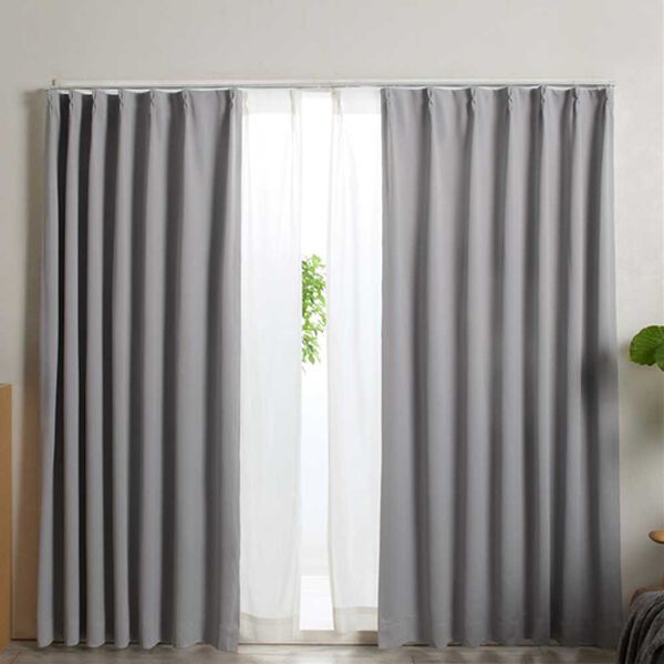 iellio（イエリオ）の「防炎＆１・２級遮光＆断熱保温＆ＵＶ見えにくいレース付カーテンセット＜４枚組・防炎・遮光１級・洗える・無地・レースカーテン＞（ドレープカーテン）」｜ライトグレー