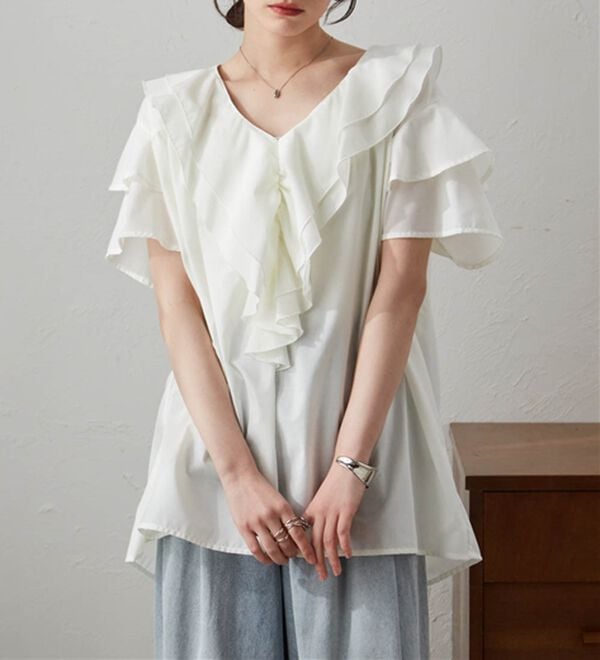 RANAN（ラナン）の「ビッグカラーフリルハーフスリーブブラウス（シャツ）」｜詳細画像