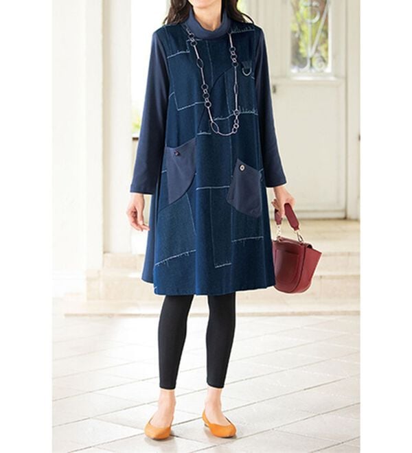 ルフラン（ルフラン）の「パッチワーク風ジャカードデニムワンピ＜ジーレ＞（チュニックワンピース）」｜詳細画像