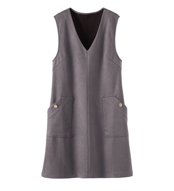 BELLUNA（ベルーナ）の「金ボタン使いスエード調ジャンパ―ドレス（ジャンパースカート）」｜詳細画像