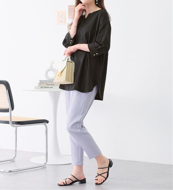 alotta（アロッタ）の「【接触冷感】６分袖衿フェイク裾ラウンドチュニック（チュニック）」｜詳細画像