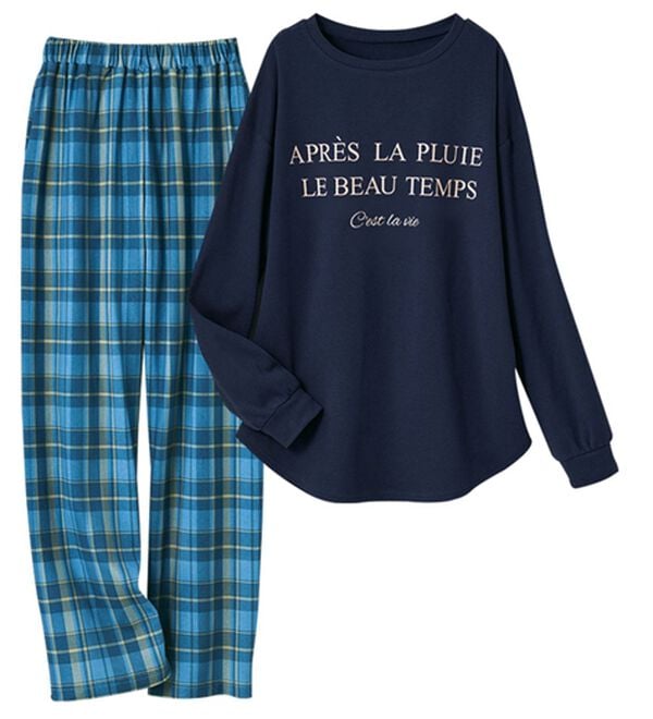 LAVIENNE（ラヴィエンヌ）の「綿１００％スムース素材ロゴ使いパジャマ（パジャマ・ルームウェア）」｜ネイビー&times;ブルー系