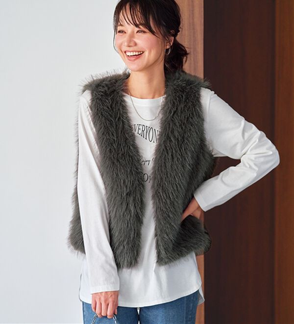 BELLUNA（ベルーナ）の「着映える！ショート丈もこもこファーベスト（ベスト）」｜詳細画像