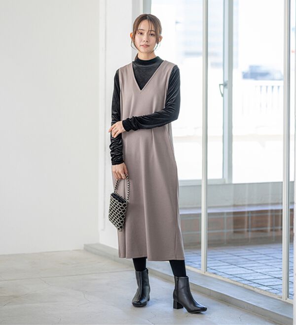 BELLUNA（ベルーナ）の「【選べる丈】シュッと体型カバー！ジャストフィットらくらくジャンパースカート（ジャンパースカート）」｜詳細画像