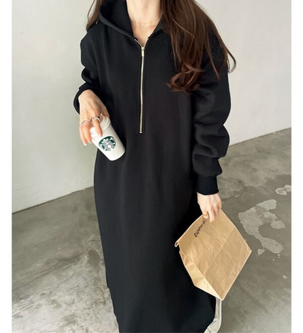 GeeRA（ジーラ）の「【あったか裏起毛】ハーフジップパーカーワンピース（カットソーワンピース）」｜詳細画像