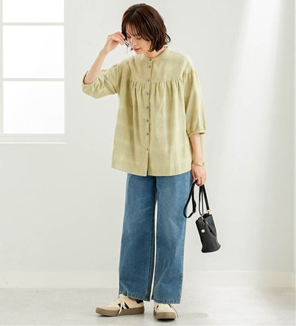 BELLUNA（ベルーナ）の「ダブルガーゼ素材切替デザインブラウス（ブラウス）」｜詳細画像