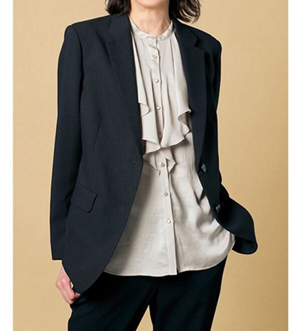 VINNO（ヴィノ）の「＜日本製＞サテンフリル衿ブラウス（ブラウス）」｜詳細画像