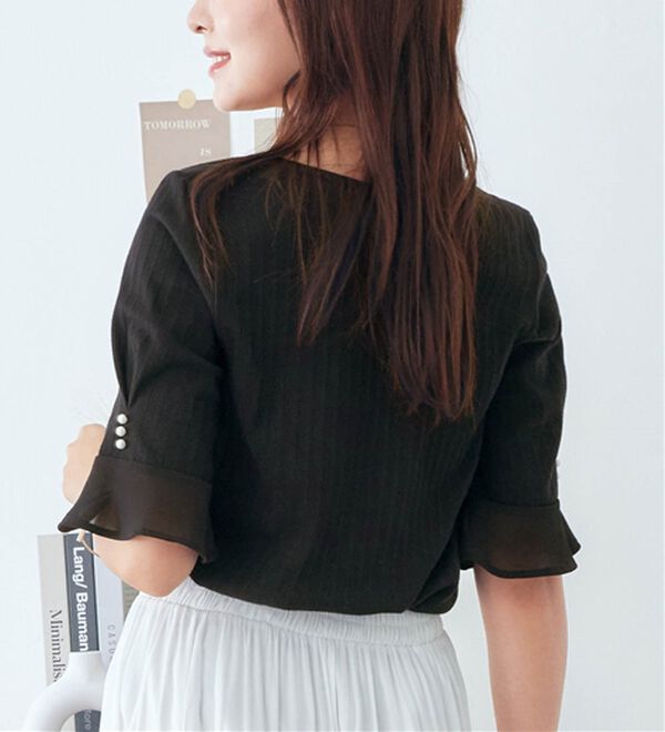 alotta（アロッタ）の「パール調ボタン付テレコリブトップス（カットソー）」｜詳細画像