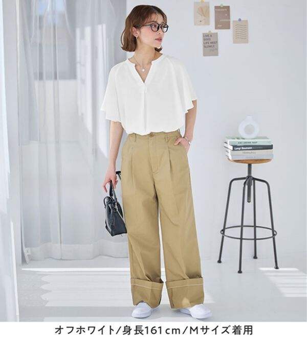 Viola e Viola（ヴィオラ エ ヴィオラ）の「【選べる２丈】さらっと涼感フレアスリーブブラウス（ブラウス）」｜詳細画像