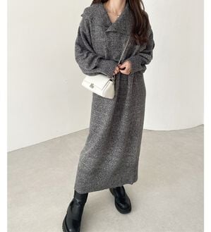 GeeRA（ジーラ）の「アシメボタンニットワンピース（ニットワンピース）」｜杢ブラック