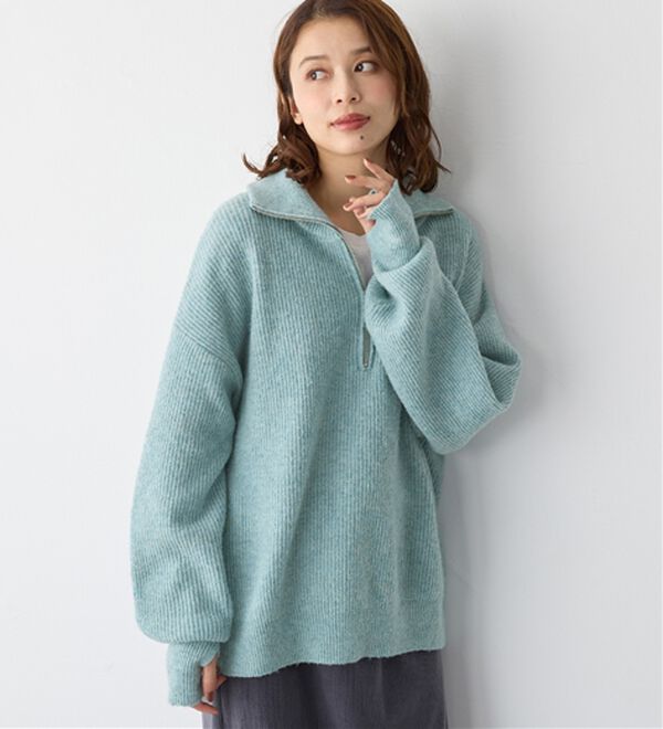 洗えるもちもち ハーフジップニット - ベルーナ【公式】