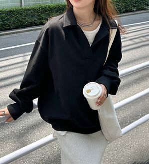 RANAN（ラナン）の「あったか裏起毛衿付きオーバーサイズスウェット（トレーナー・スウェット）」｜ブラック